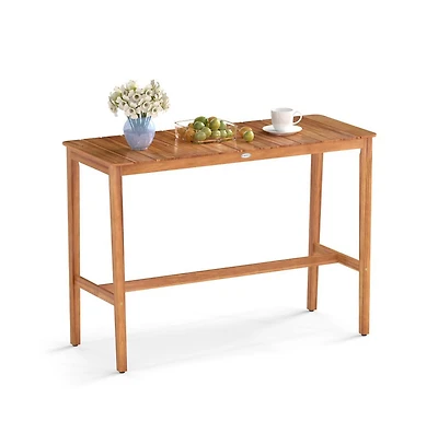 Boyel Living Acacia Wood Counter Height Table with Slatted Tabletop and Footrest Crossbar