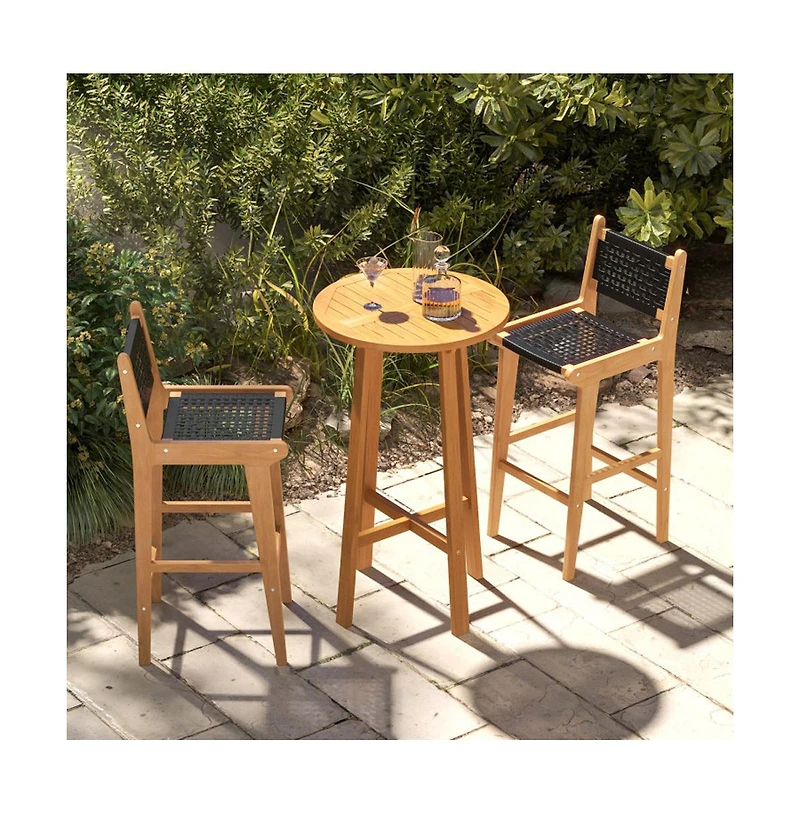 Boyel Living 30 Inch Rattan Teak Wood Bar Stool with Backrest and Footrest