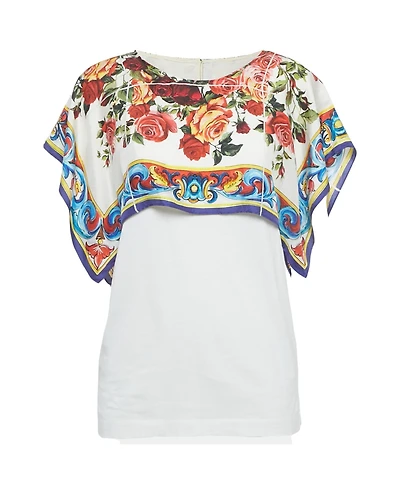 Pre-Owned Dolce & Gabbana Women's Floral Print Silk And Jersey Top