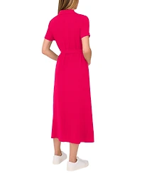 CeCe Women's Short-Sleeve Belted Midi Shirtdress