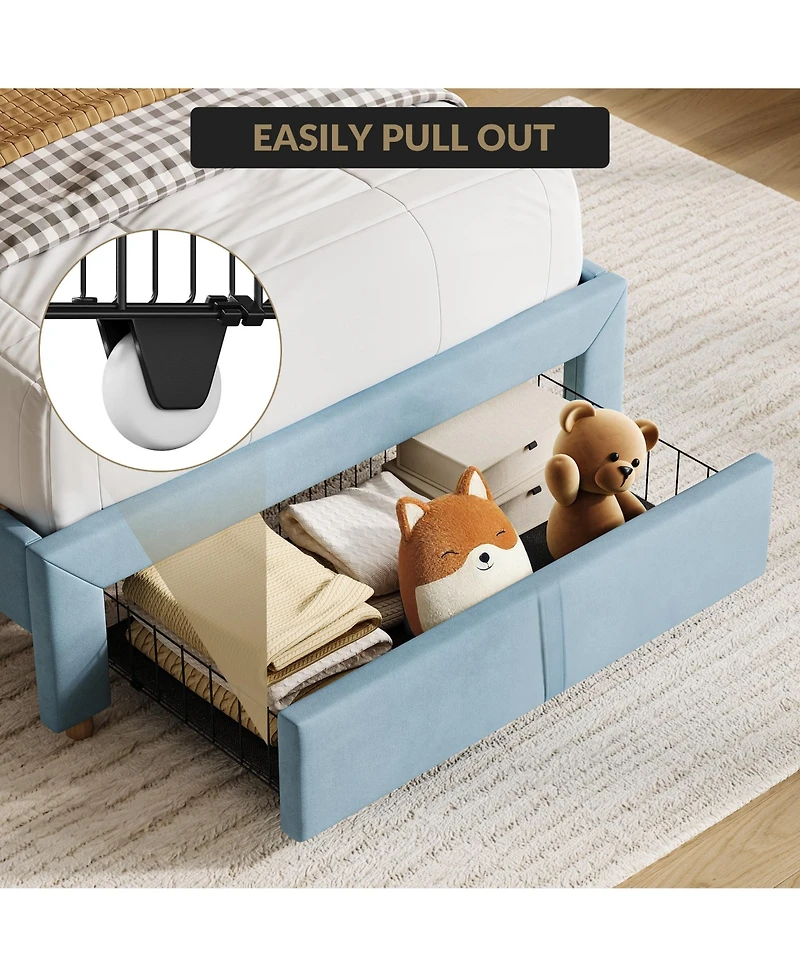 homfan Twin Bed Frame for Kids, Upholstered Platform with Storage Drawer and Bookcase Headboard, Noise-Free Easy Assembly