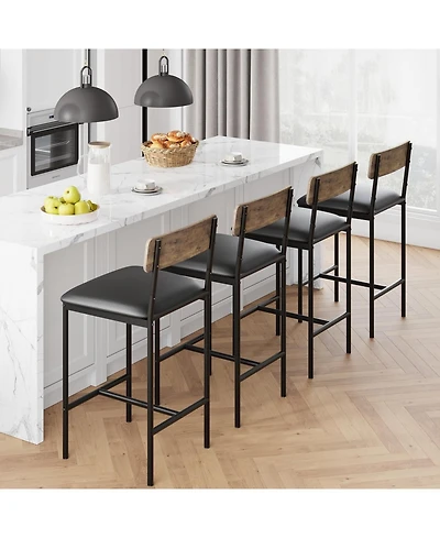 homfan Set of 4 Industrial Counter Height Bar Stools, 300 lbs Load Bearing, Easy Assembly