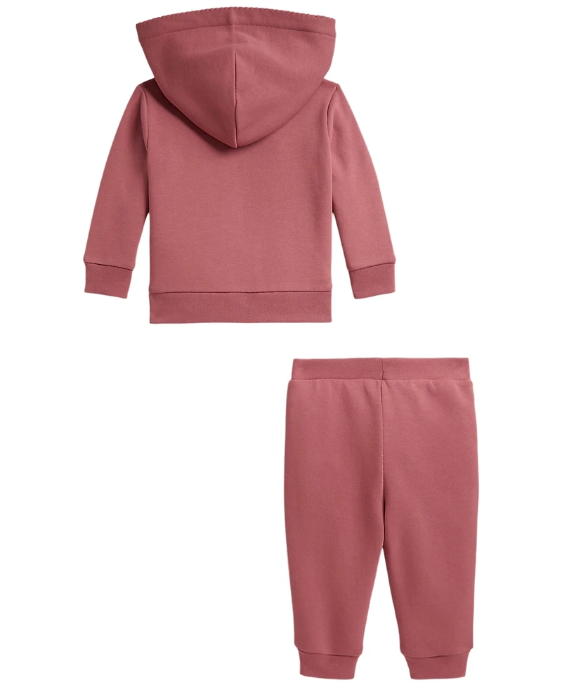 Polo Ralph Lauren Baby Girls' Picot-Trim Fleece Hoodie and Jogger Pants, 2-Piece Set