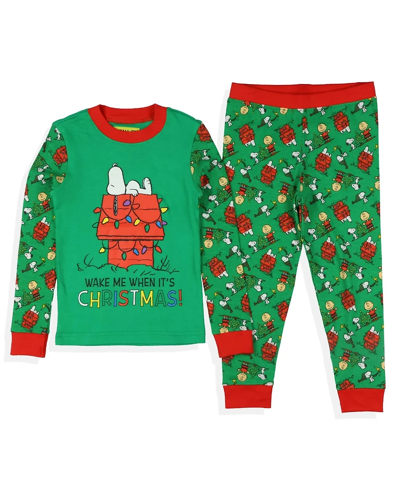 Peanuts Toddler Snoopy Wake Me When It's Christmas 2Peaces Tight-Fit Sleep Set Loungewear
