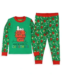 Peanuts Toddler Snoopy Wake Me When It's Christmas 2Peaces Tight-Fit Sleep Set Loungewear