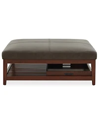 Jacey 17" Leather Square Wood Tray Ottoman