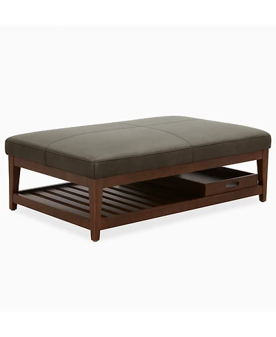 Jacey 17" Leather Rectangle Wood Tray Ottoman