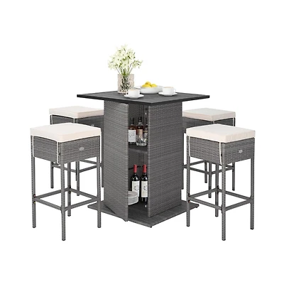 Boyel Living 5 Pieces Outdoor Wicker Bar Table Set with Hidden Storage Shelves