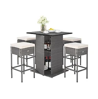Boyel Living 5 Pieces Outdoor Wicker Bar Table Set with Hidden Storage Shelves