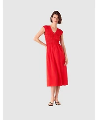 Whistles Women's Shirred Bodice V-Neck Midi Dress