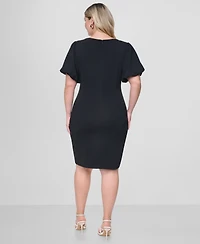 Dkny Plus Jewel Neck Bubble Sleeve Sheath Dress