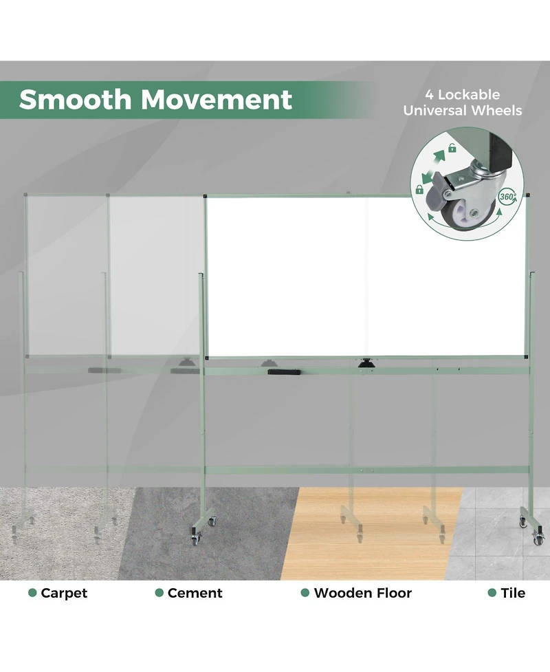 Sugift Rolling Double-Sided Magnetic Whiteboard on Wheels with Stand and Aluminum Alloy Frame