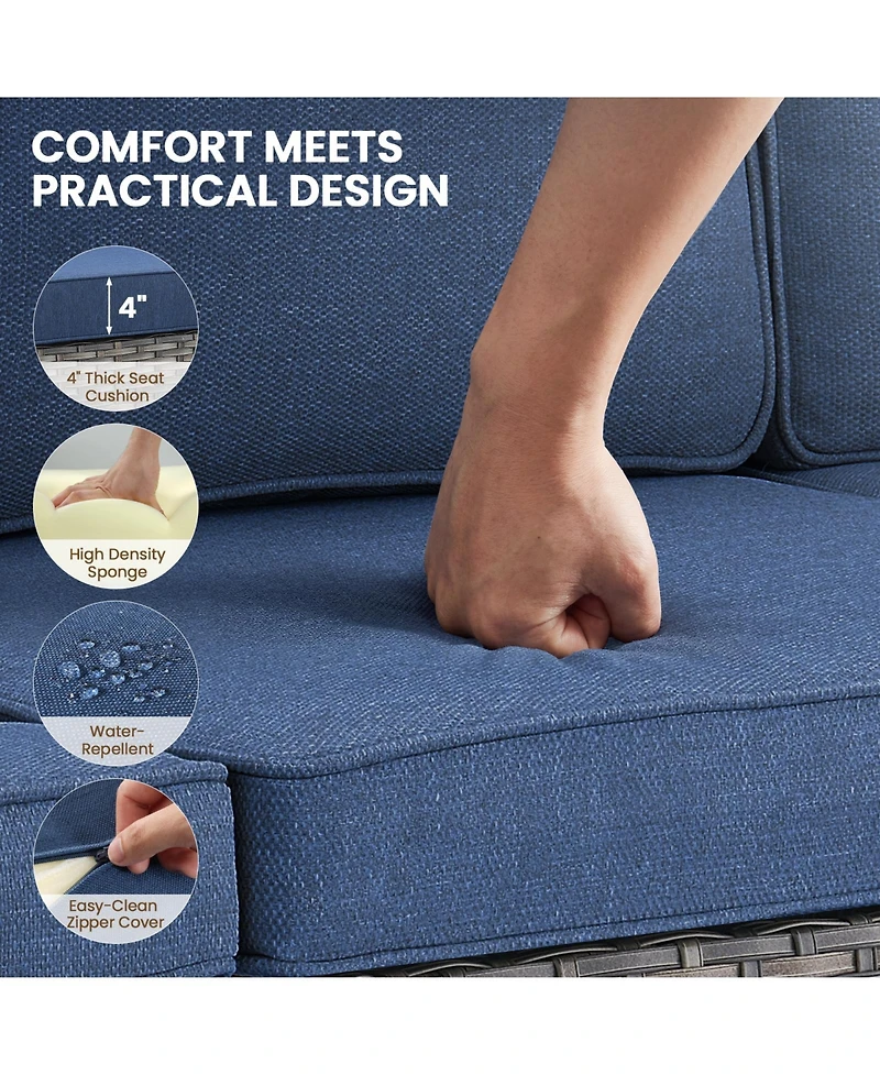 Pocassy Patio Couch with High Back, 75" Outdoor 3 Seats Sofa, All Weather Pe Wicker 4-inch Cushion