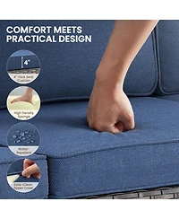 Pocassy Patio Couch with High Back, 75" Outdoor 3 Seats Sofa, All Weather Pe Wicker 4-inch Cushion