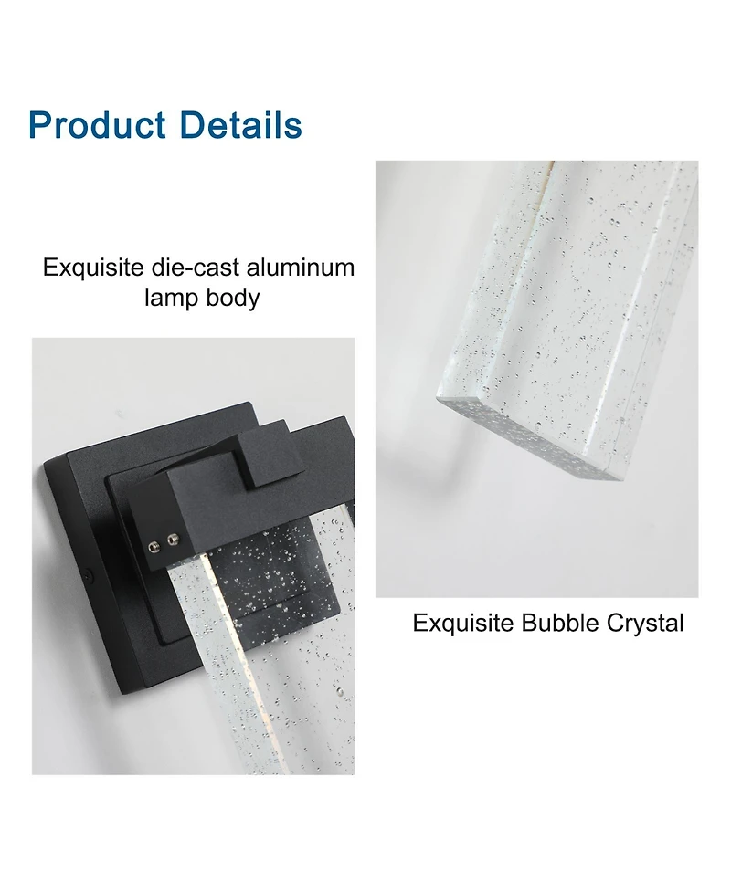 Clihome 2-Pack Outdoor Wall Light Fixture, Led Wall Sconce with Bubble Crystal and Light Sensor
