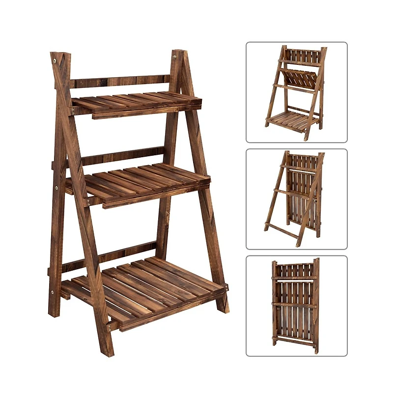Yaheetech 3-Tier Folding Wooden Flower Pot Stand Flower Display Shelf
