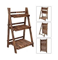 Yaheetech 3-Tier Folding Wooden Flower Pot Stand Flower Display Shelf
