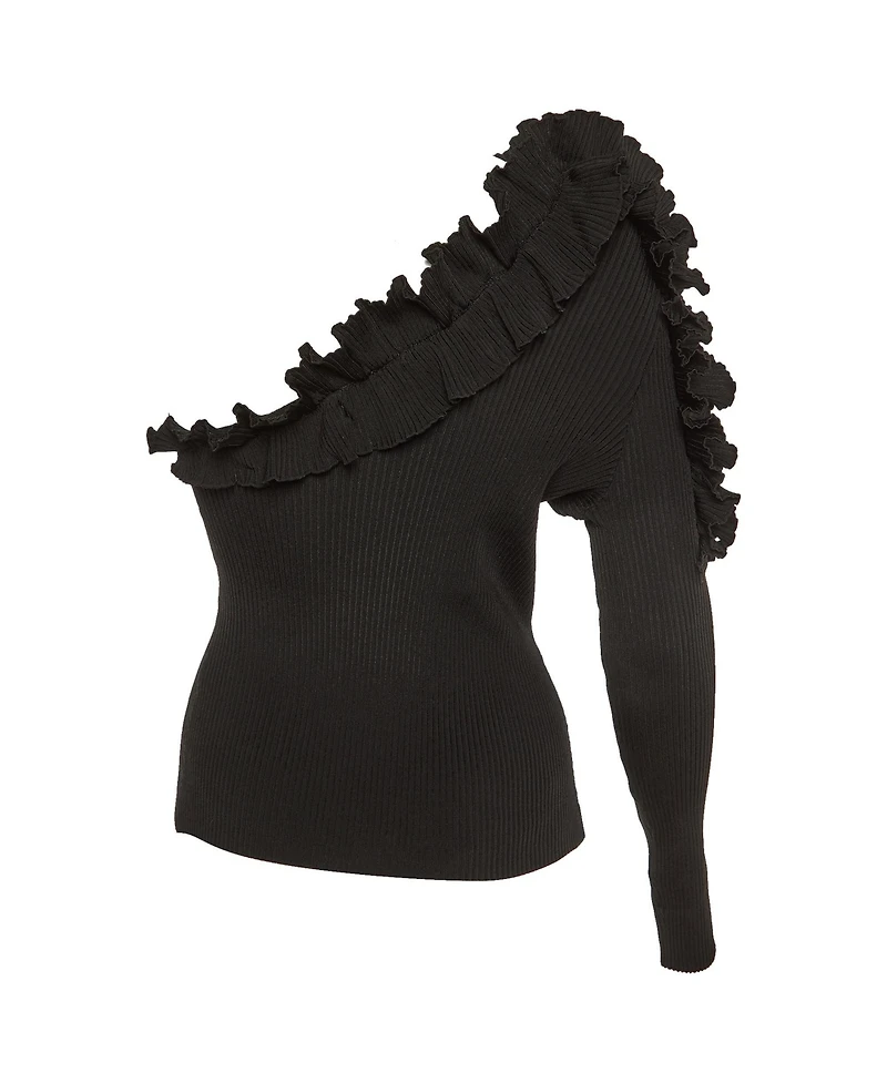 Pre-Owned Zimmermann Women's Ruffle Detail Rib Knit One Shoulder Top
