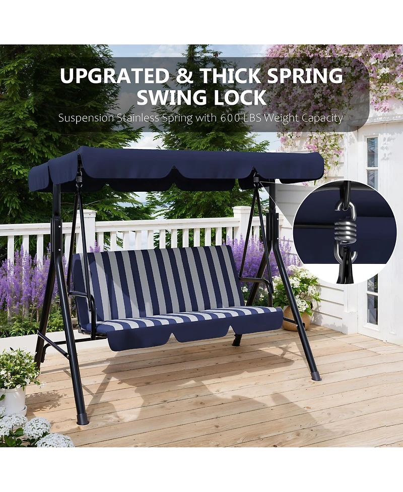 gaomon Outdoor Porch Swing, 3 Seat Patio Swing Chair with Adjustable Canopy, Heavy Duty Cup Holder Trays, Cushion