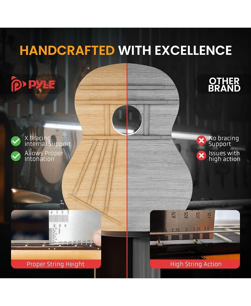 Pyle 34" Beginner Acoustic Guitar Kit, 6-String 1/2 Junior Size All-Wood Guitar for Kids & Adults