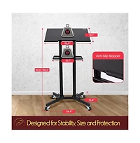 Pyle Adjustable Mobile Lectern Podium Stand with Led Light - Rolling Presentation Desk with Shelves and Locking Wheels
