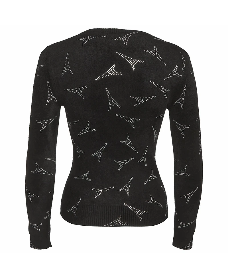 Pre-Owned Balenciaga Women's Eiffel Tower Rhinestone Velvet Sweater