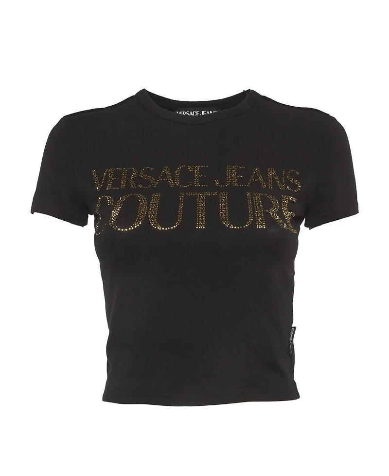 Pre-Owned Versace Women's Jeans Couture Logo Embellished Cotton Crop Top