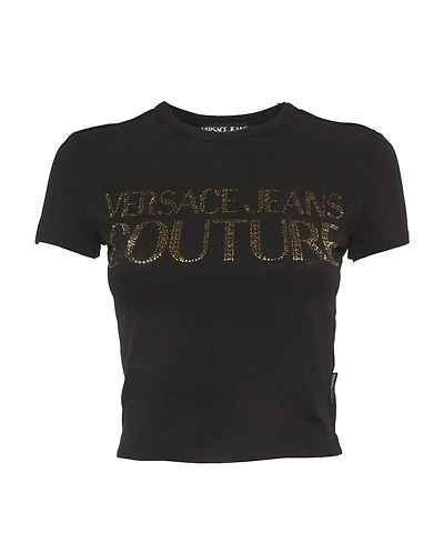 Pre-Owned Versace Women's Jeans Couture Logo Embellished Cotton Crop Top