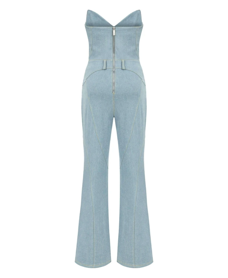 Jendue Women's Marvel Maxi Denim Jumpsuit - Strapless, Cut-Out