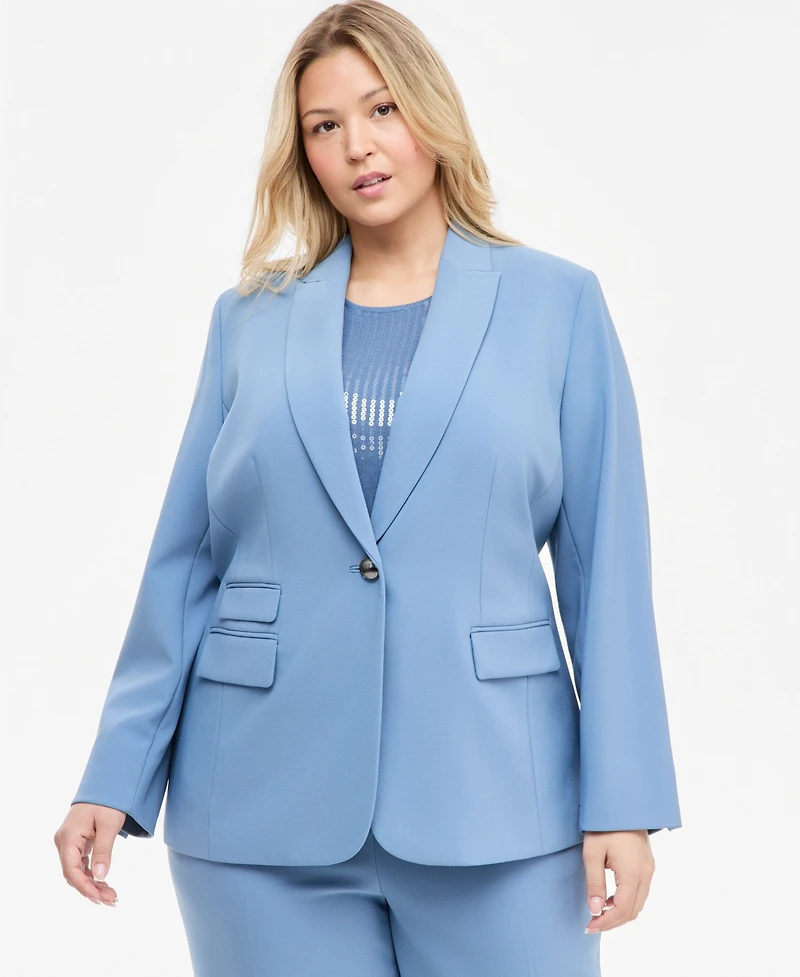 Anne Klein Plus Notched-Collar Single-Button Lined Blazer
