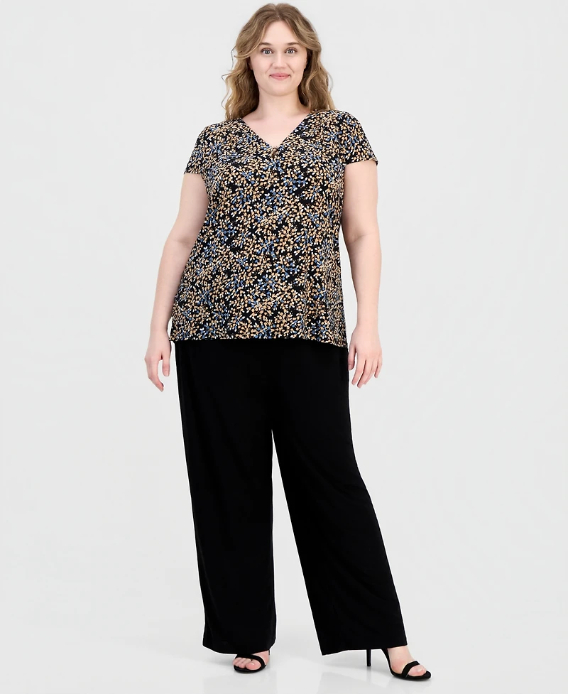 Anne Klein Essentials Plus Size Printed V-Neck Short-Sleeve Top
