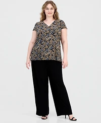 Anne Klein Essentials Plus Size Printed V-Neck Short-Sleeve Top