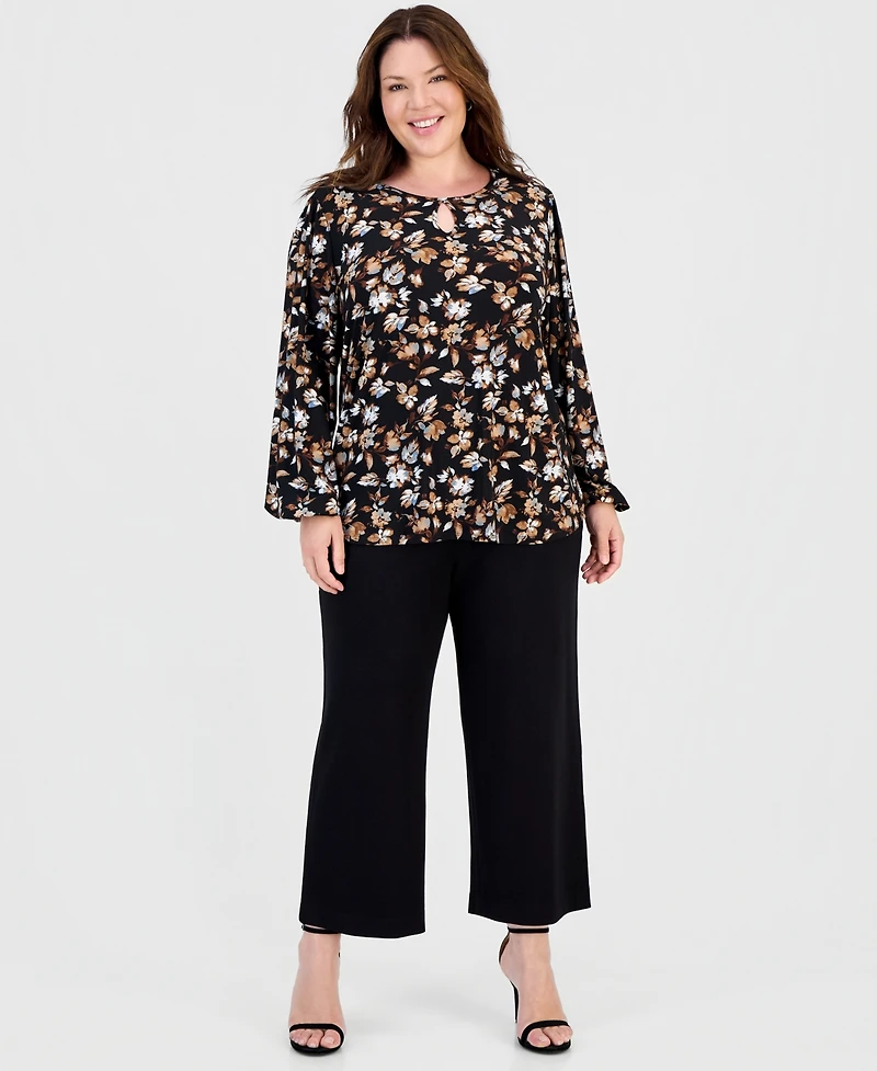 Anne Klein Essentials Plus Keyhole-Neck Long-Sleeve Knit Top