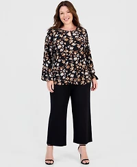 Anne Klein Essentials Plus Keyhole-Neck Long-Sleeve Knit Top