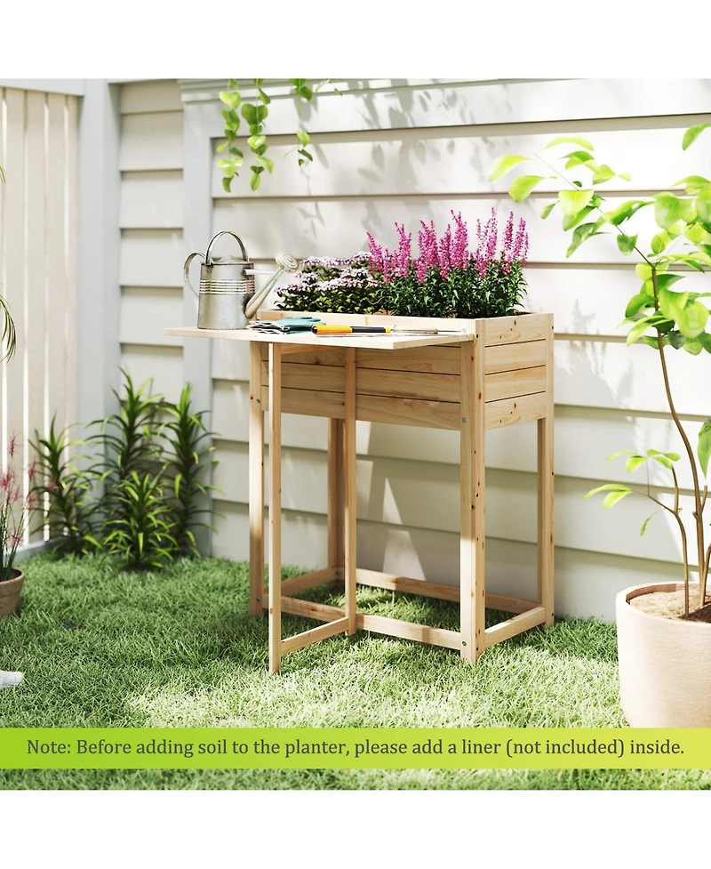 Sugift Wooden Raised Garden Bed with Legs and Foldable Side Table