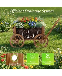 Sugift Rustic Rolling Flower Pot Stand with Wheels and Handle-Coffee