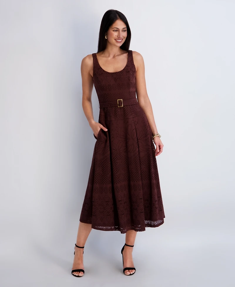 Kensie Women's Crochet Knit Scoop Neck Dress