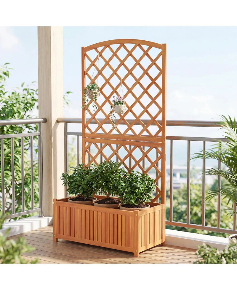 Sugift Wooden Raised Garden Bed with Trellis 63 Inch Tall Garden Planter