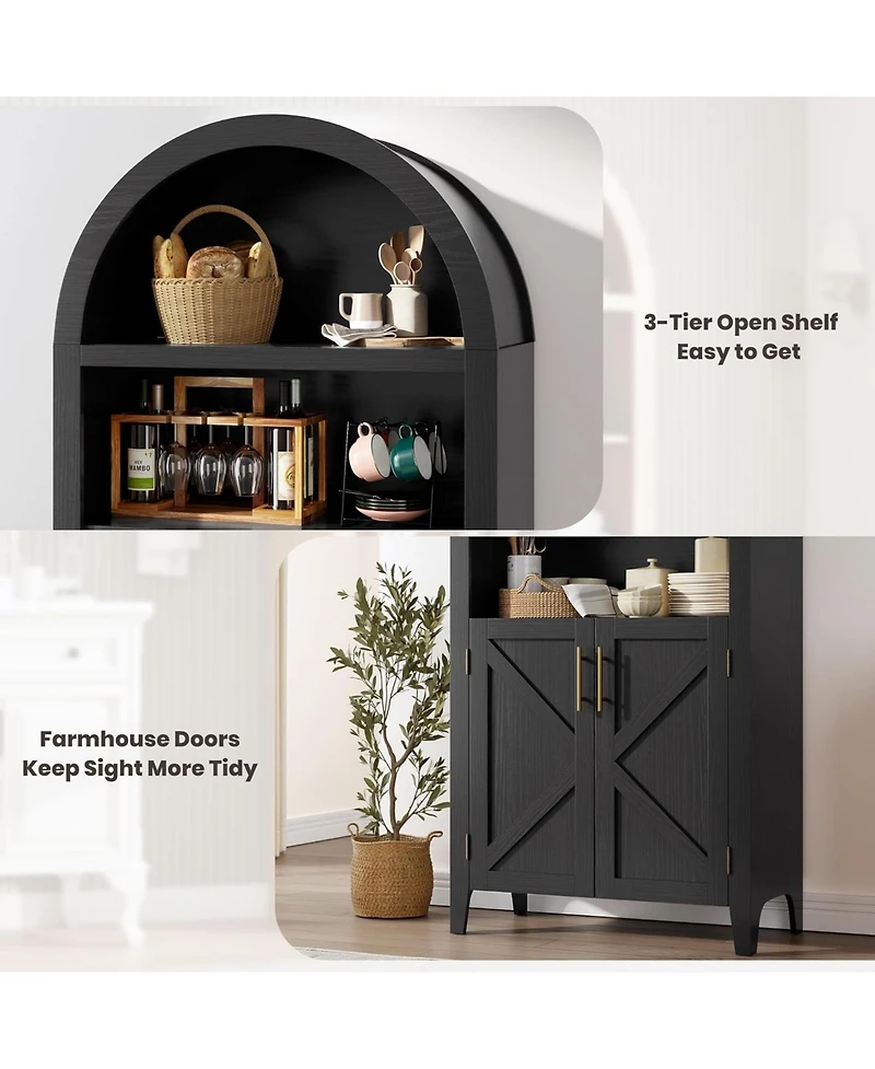 gaomon Arched Kitchen Pantry Cabinet, 5-Tier Open Shelf with Textured Finish, Farmhouse Storage for