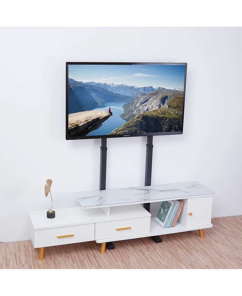 Unho Floor Standing Tv Stand 3 Height Adjustable Fits 32"-65" Adjustable Wall-Leaning Design Max Vesa 600400mm