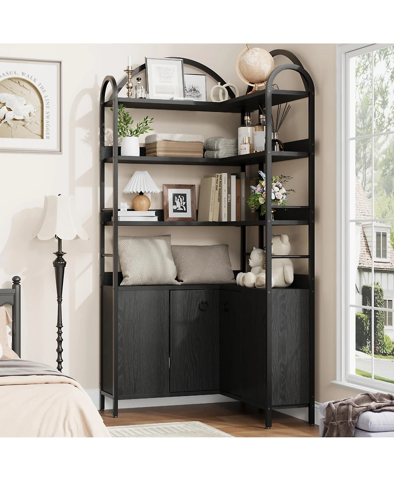 gaomon Spacious 6-Tier Arched Dining Room Table with Storage Cabinet L - Shaped Design, Large Display Shelf, Durable Construction