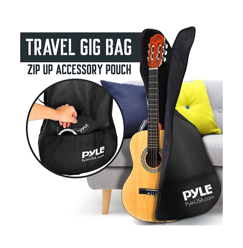 Pyle Left-Handed 3/4 Size Beginner Acoustic Guitar Kit - 36" Junior All Wood Instrument for Kids & Adults