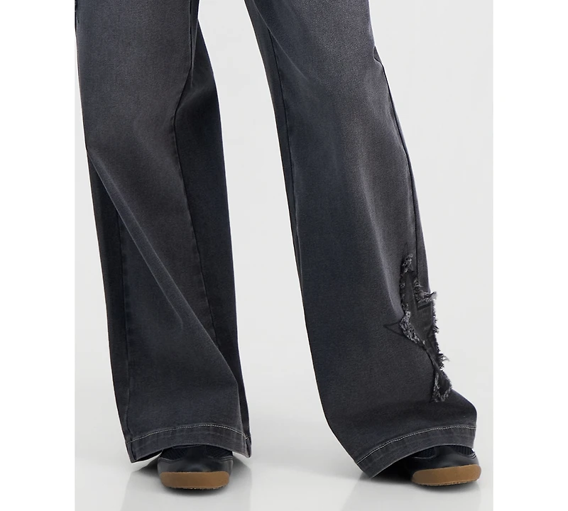 Madden Girl Juniors' Star Patch High Rise Wide Leg Jeans