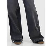 Madden Girl Juniors' Star Patch High Rise Wide Leg Jeans