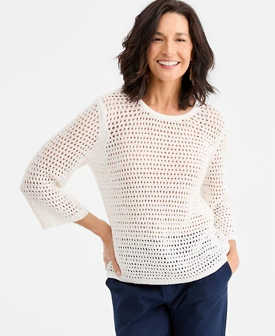 Style & Co Women's Open-Stitch 3/4-Sleeve Sweater, Macy's Exclusive