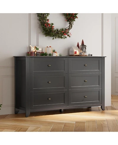 gaomon Modern 6 Drawer Wood Dresser with Nickel Handles