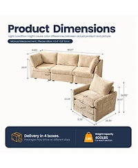 Xizzi Sectional Cloud Couch Sofa with Swivel Chair, Comfy Deep Seat Modular Convertible Couches, Modern Plush Corduroy Set for Living Room