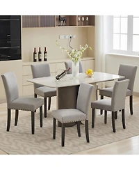 gaomon Upholstered Dining Chairs Set of 6, Fabric Parsons Dining Room Chair with Nailhead Trim & Sturdy Wood Legs, Modern Fabric Kitchen Chairs