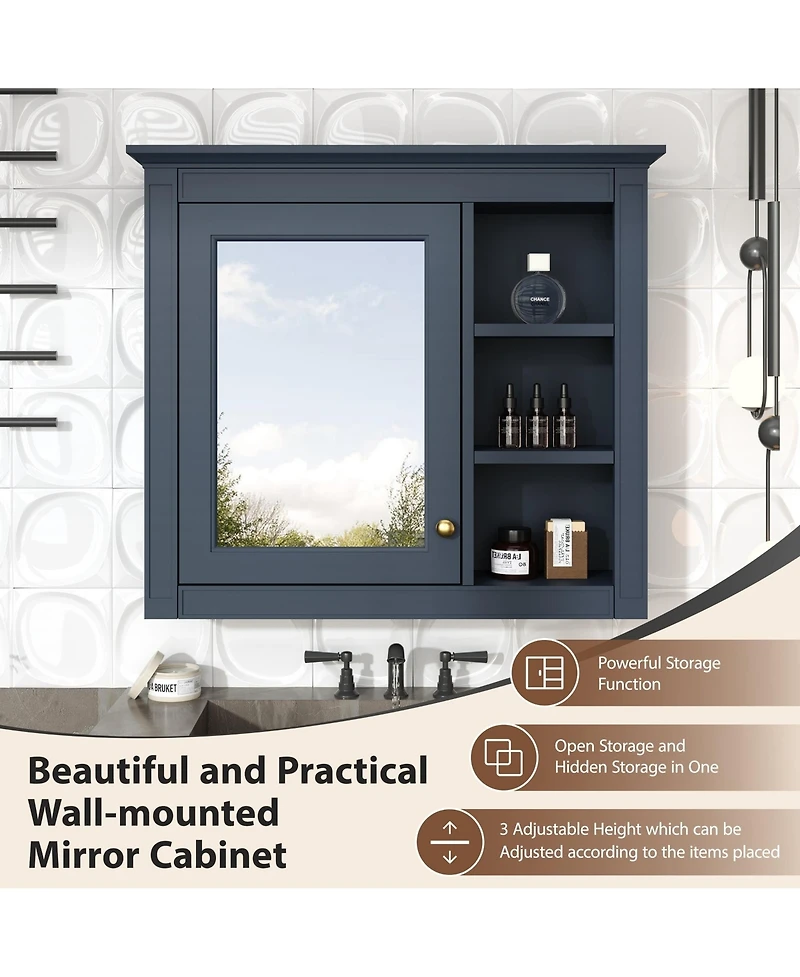 Phying Modern Wall Mounted Medicine Cabinet Bathroom Storage Cabinet with Mirror and 3 Open Shelves