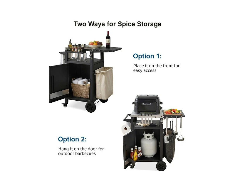 sumyeg 33.9-Inch Outdoor Grill Cart with Drop Leaf, Stainless Steel Top, Storage Cabinet and Wheels
